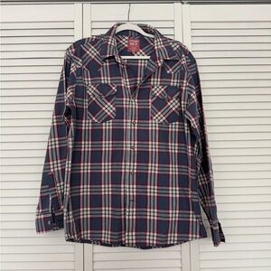 Wrangler Western Plaid Button Down Pearl Snap Cowboy Shirt Sz L Rodeo